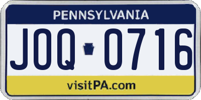 PA license plate JOQ0716