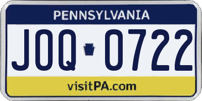 PA license plate JOQ0722