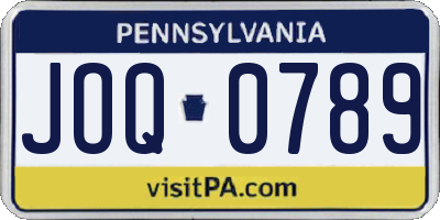 PA license plate JOQ0789