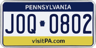 PA license plate JOQ0802