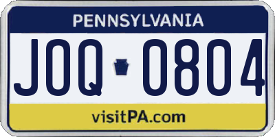 PA license plate JOQ0804