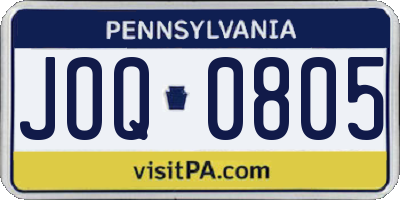 PA license plate JOQ0805