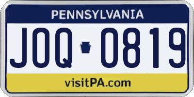 PA license plate JOQ0819
