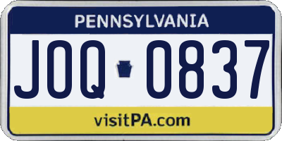 PA license plate JOQ0837