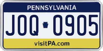 PA license plate JOQ0905