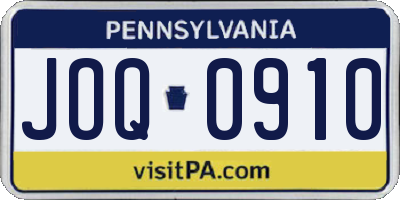 PA license plate JOQ0910