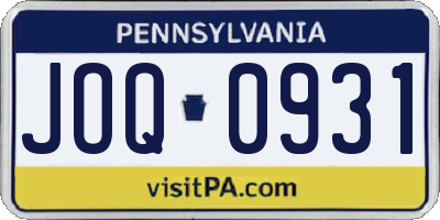 PA license plate JOQ0931