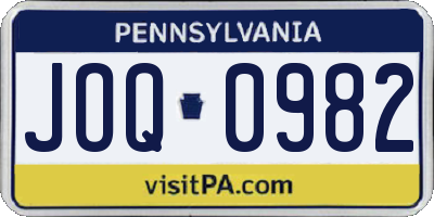 PA license plate JOQ0982