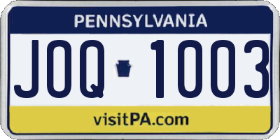 PA license plate JOQ1003