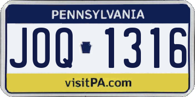PA license plate JOQ1316
