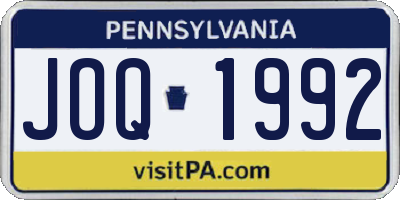 PA license plate JOQ1992