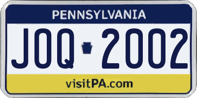 PA license plate JOQ2002