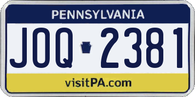 PA license plate JOQ2381