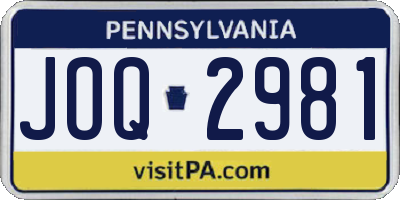 PA license plate JOQ2981