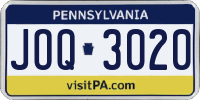 PA license plate JOQ3020