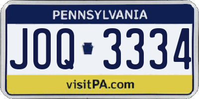 PA license plate JOQ3334