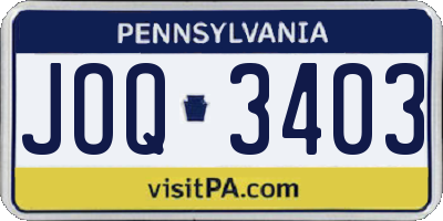 PA license plate JOQ3403