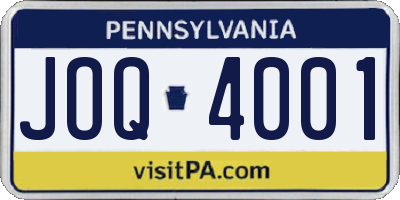 PA license plate JOQ4001