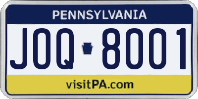 PA license plate JOQ8001