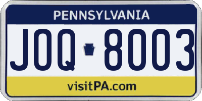 PA license plate JOQ8003
