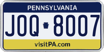 PA license plate JOQ8007