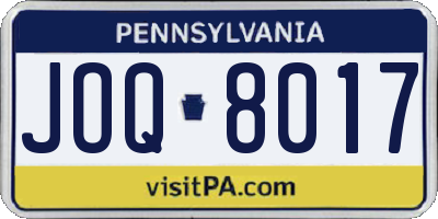 PA license plate JOQ8017