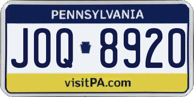 PA license plate JOQ8920