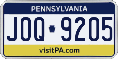PA license plate JOQ9205