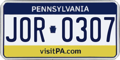PA license plate JOR0307
