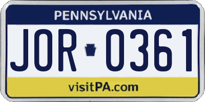 PA license plate JOR0361