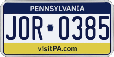 PA license plate JOR0385