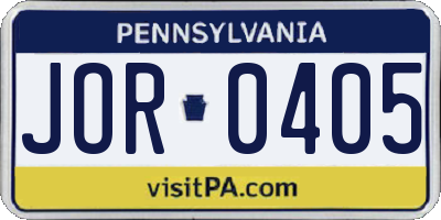 PA license plate JOR0405