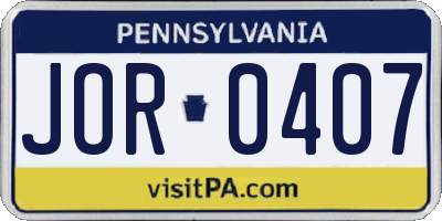 PA license plate JOR0407