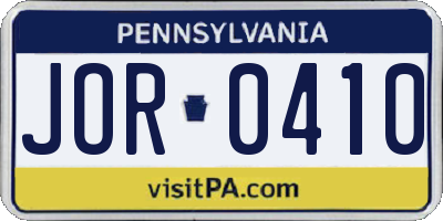 PA license plate JOR0410