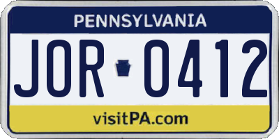 PA license plate JOR0412