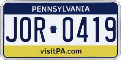 PA license plate JOR0419