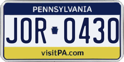PA license plate JOR0430