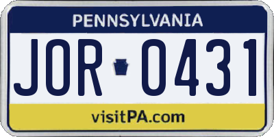 PA license plate JOR0431