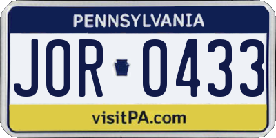 PA license plate JOR0433