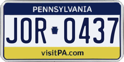 PA license plate JOR0437
