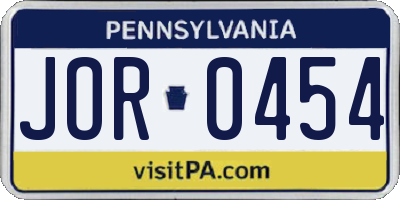 PA license plate JOR0454