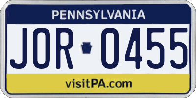 PA license plate JOR0455