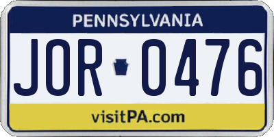 PA license plate JOR0476