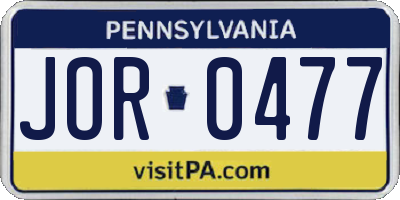 PA license plate JOR0477