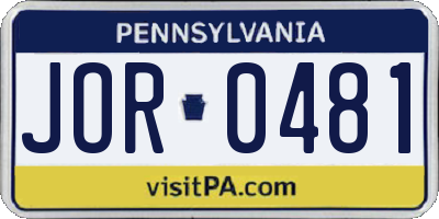PA license plate JOR0481