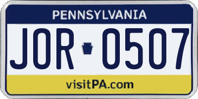 PA license plate JOR0507
