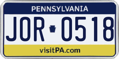 PA license plate JOR0518
