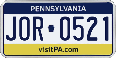 PA license plate JOR0521