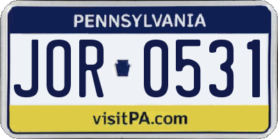 PA license plate JOR0531