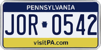 PA license plate JOR0542